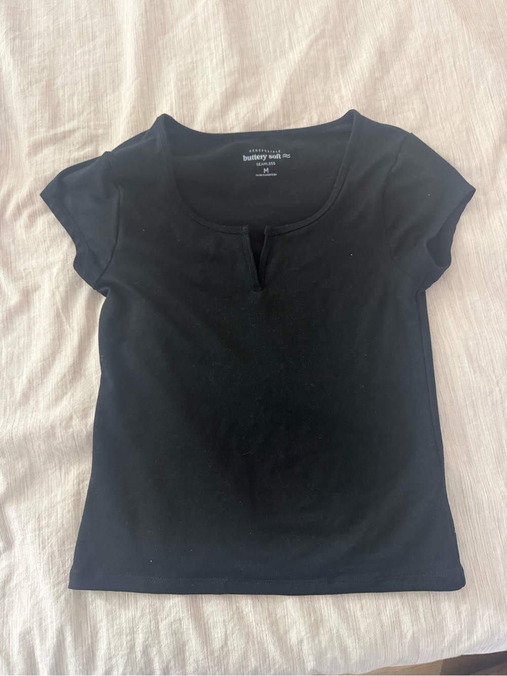 aerie Black Short-Sleeve Scoop Notch Tee